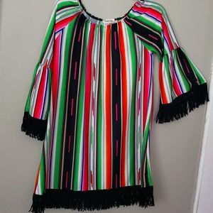 BOUTIQUE southern Stitch Vibrant Fringed TUNIC Top